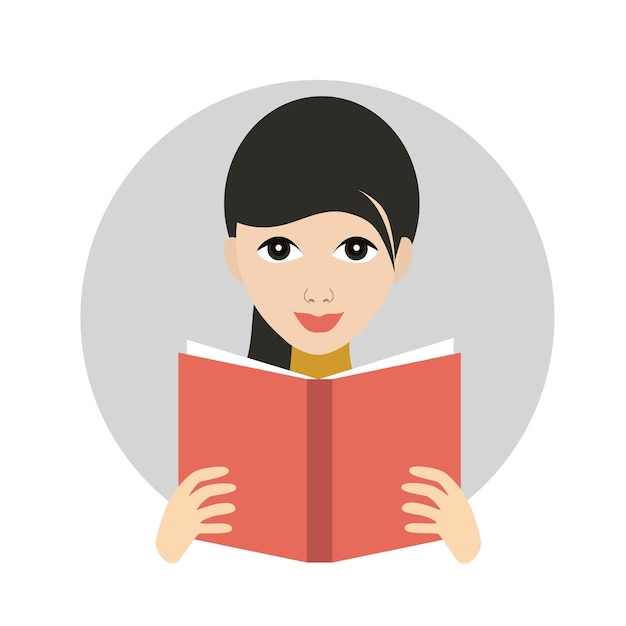 Girl reading a book Flat vector icon