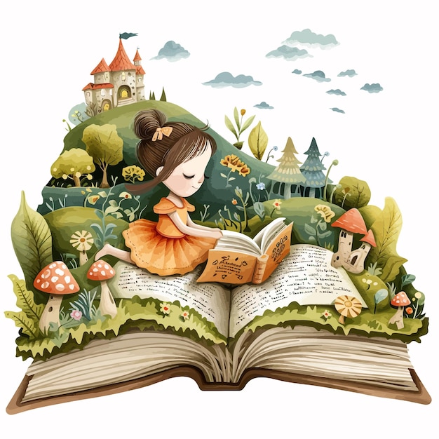 Girl_Reading_Fairy_Tale_Book_vector