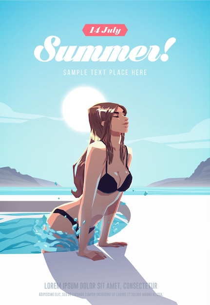 Girl relaxing in the swimming pool. Summer vacation poster