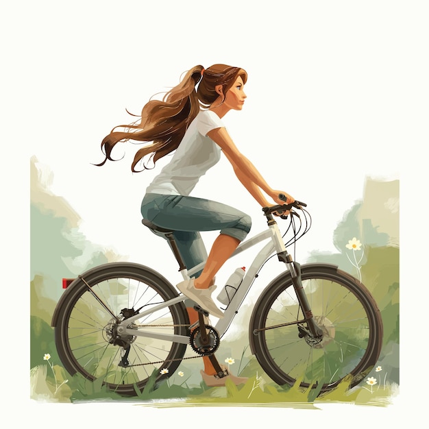 A girl riding a bicycle a flat illustration isolated on a white background