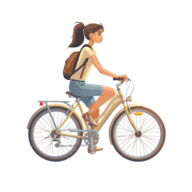 A girl riding a bicycle a flat illustration isolated on a white background