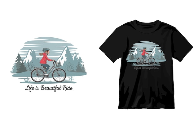 Vector a girl riding a bicycle with the text life is beautiful ride tshirt design