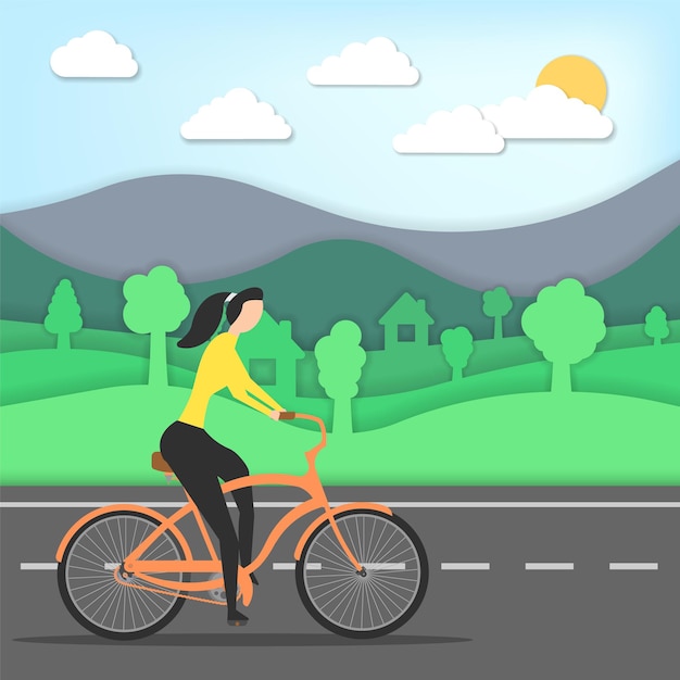 Girl riding a bike isolated on white background Vector illustration