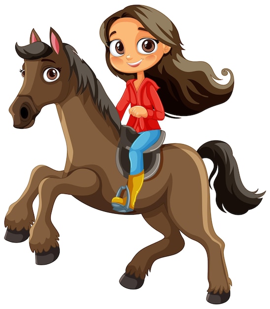 Vector girl riding a brown horse