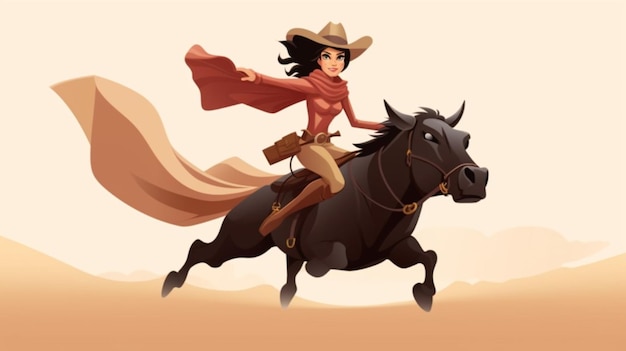 Vector a girl riding a horse with a red scarf on her head