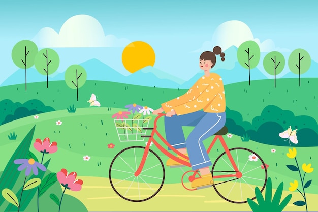 a girl riding outdoors in spring