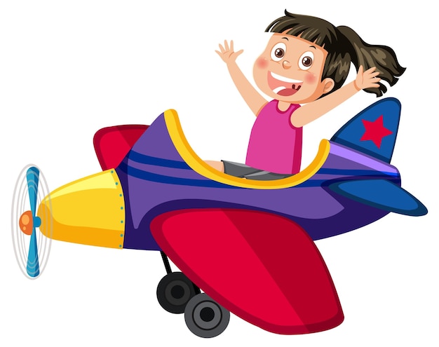 A girl riding toy airplane