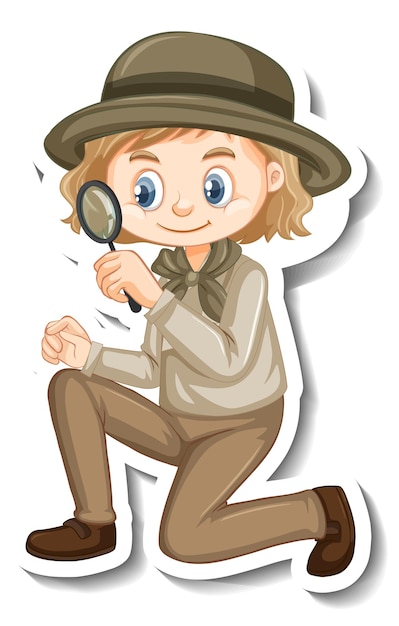 Girl in safari outfit cartoon character sticker