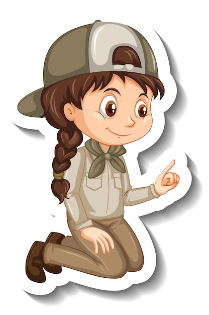 Girl in safari outfit cartoon character sticker