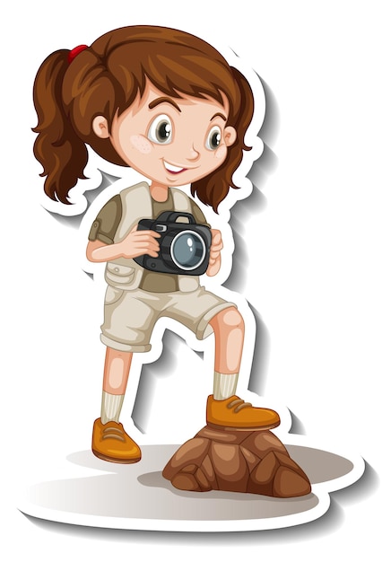 Girl in safari outfit cartoon character sticker