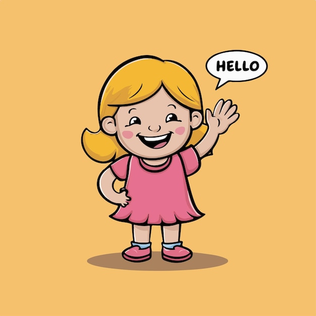 girl saying hello cartoon style vector illustration