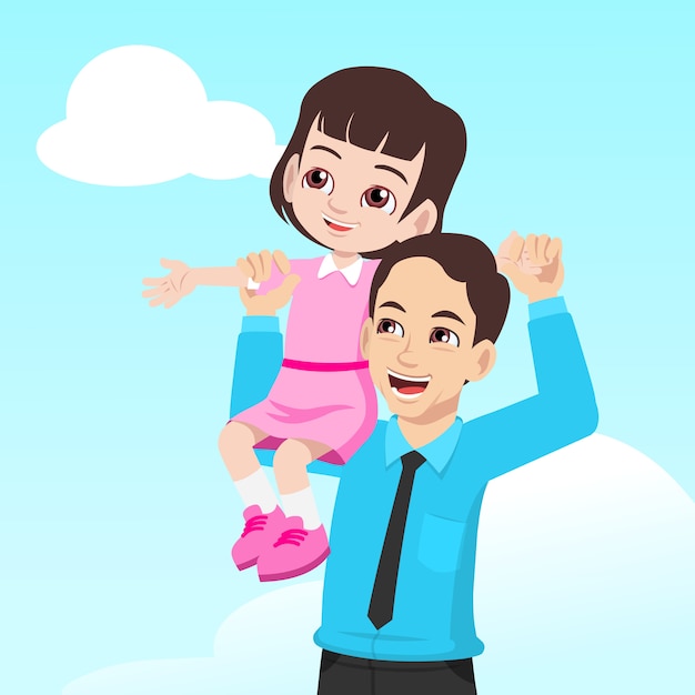 A girl sitting on her father's shoulder