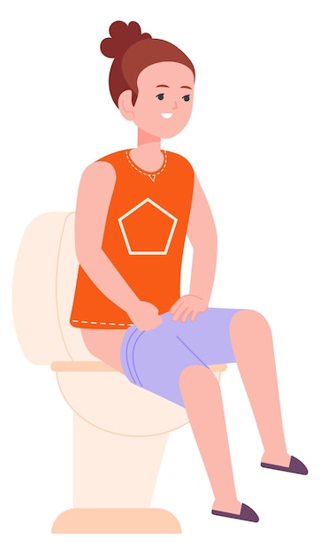 Vector girl sitting on toilet morning child routine icon