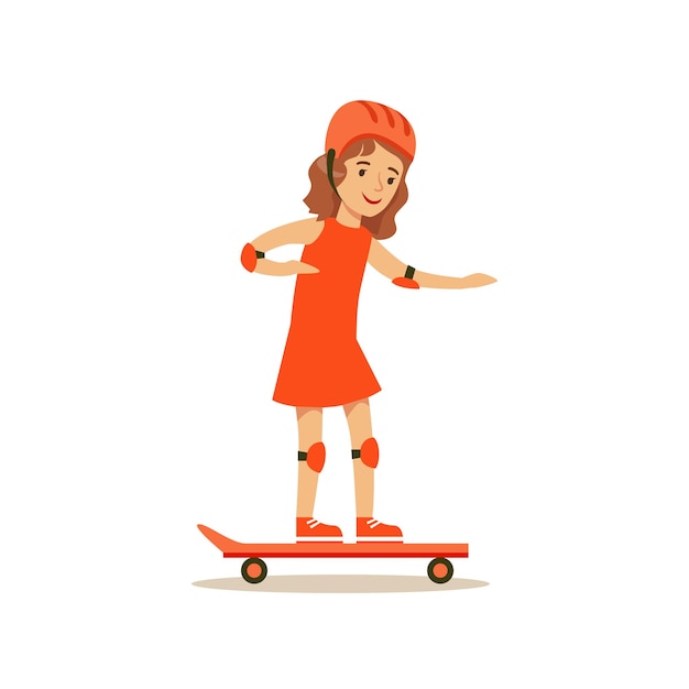 Girl Skateboarding Kid Practicing Different Sports And Physical Activities In Physical Education Class