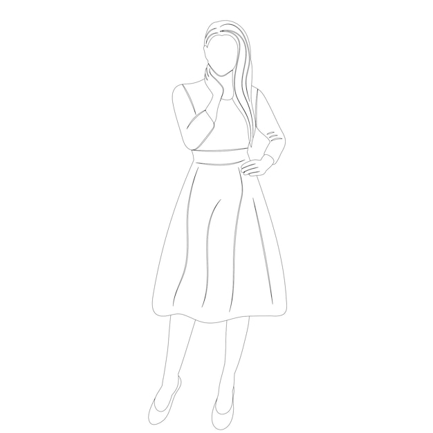 Girl sketch on white background outline isolated vector