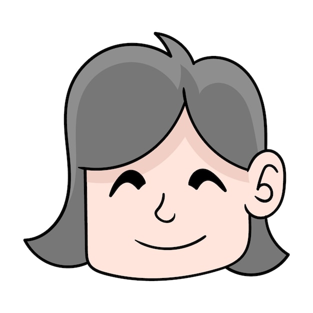 Girl smiling friendly short hair doodle icon drawing