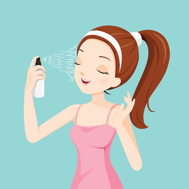 Girl Spraying Mineral Water On Her Face