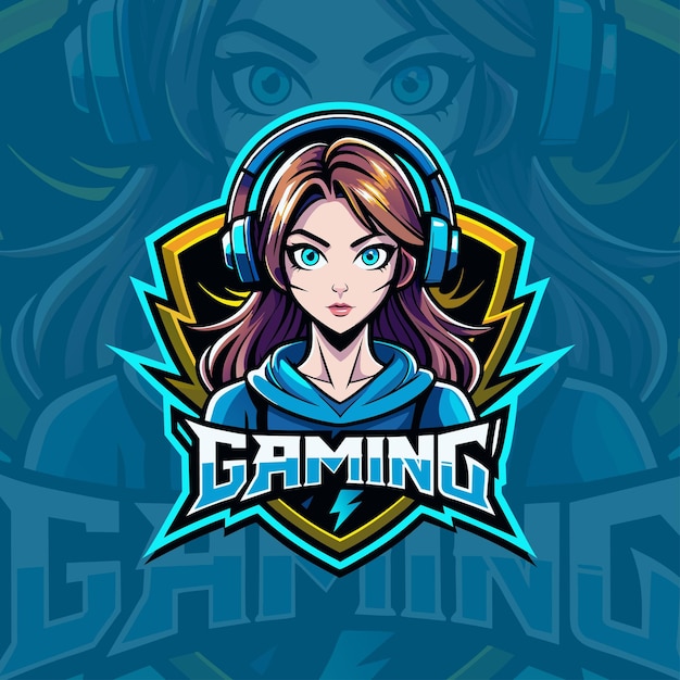 Girl Streamer Esport Gaming Logo With Emblem