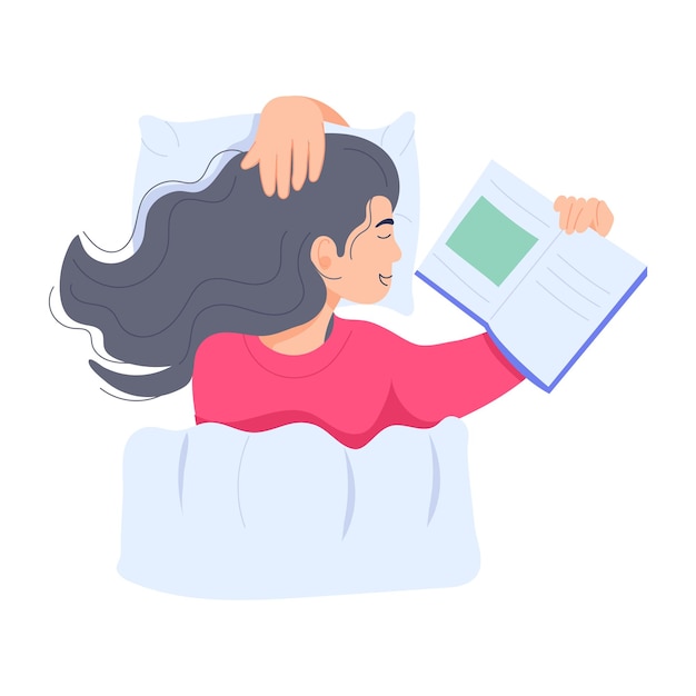 Girl studying books flat illustration