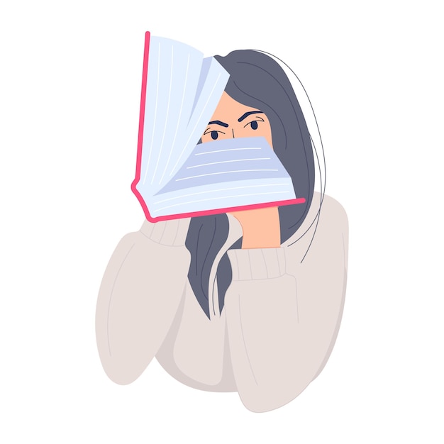 Girl studying books flat illustration