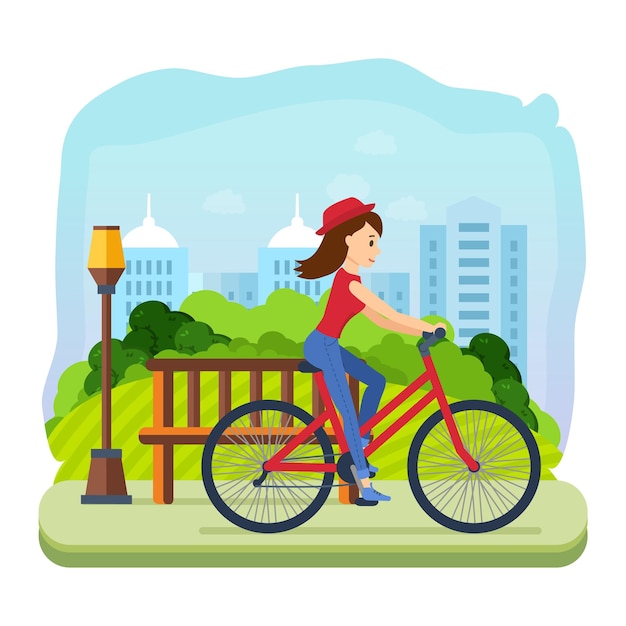 Girl in summer clothes riding a bike for leisure park