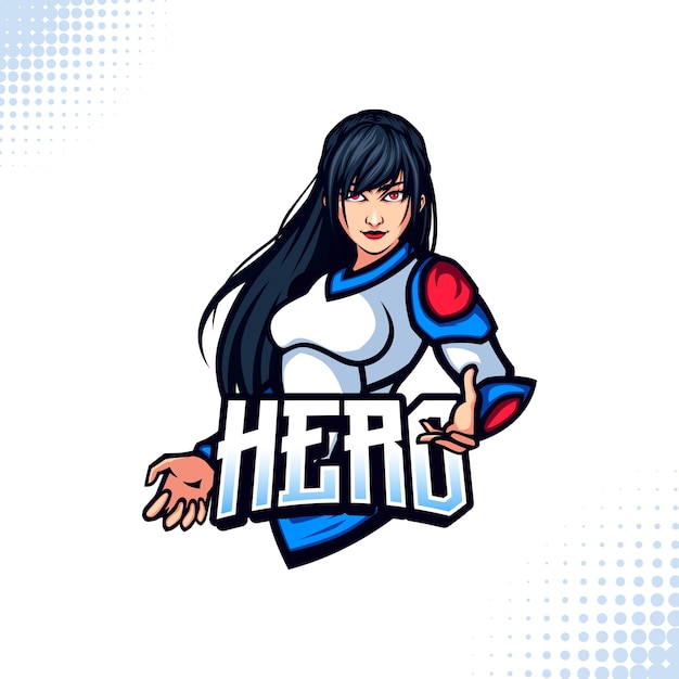 Vector girl superhero mascot logo powerful female character for gaming comics and esports branding