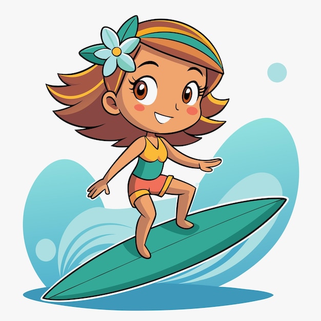 Vector girl surfing cartoon badge