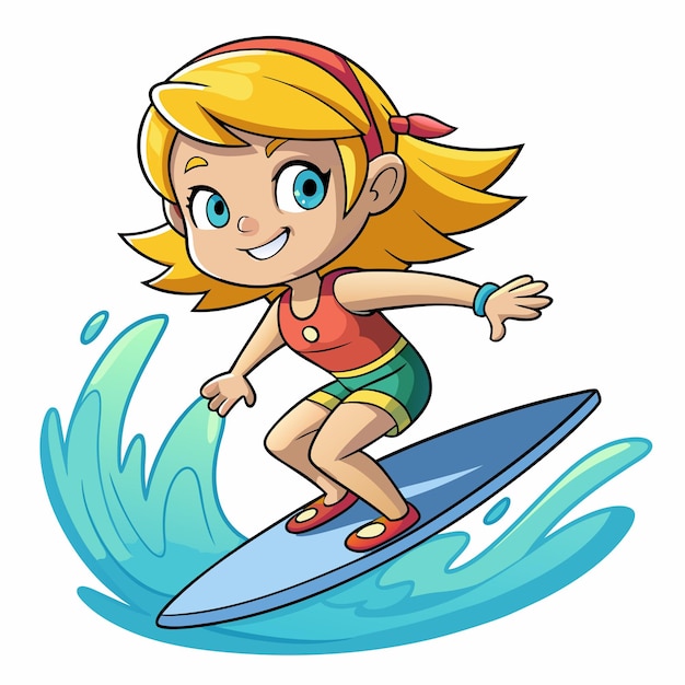 Girl Surfing Cartoon Badge