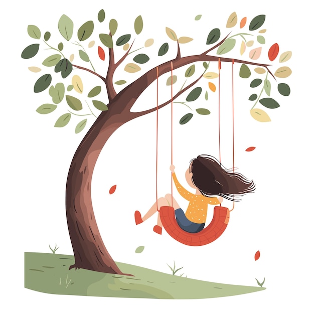 A girl swinging on a tire swing in a tree