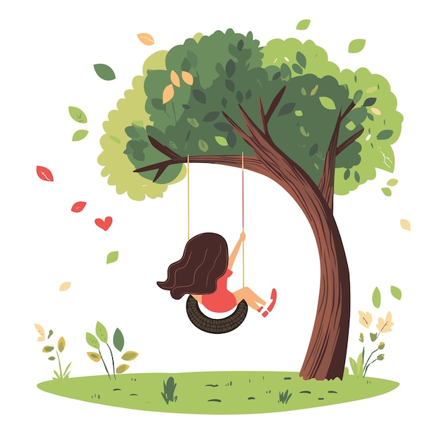 A girl swinging on a tire swing in a tree