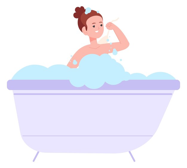 Vector girl taking bath daily hygiene child routine