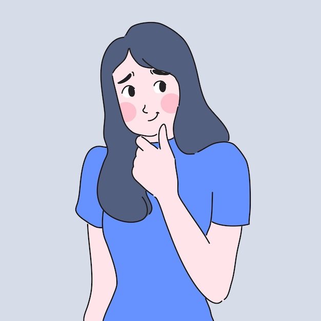 girl thinking character cartoon illustration