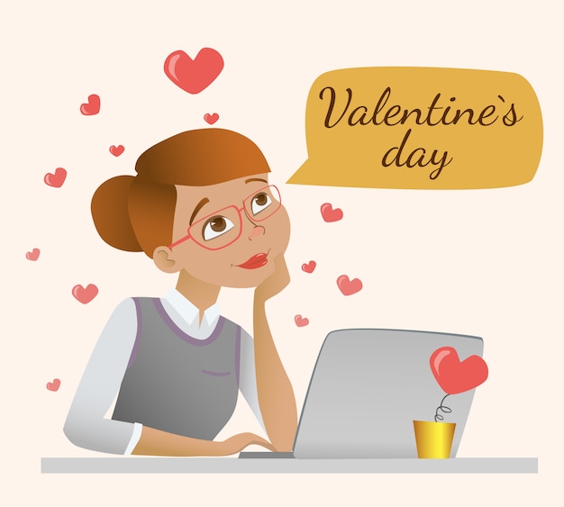 Girl thinks about Valentines day illustration