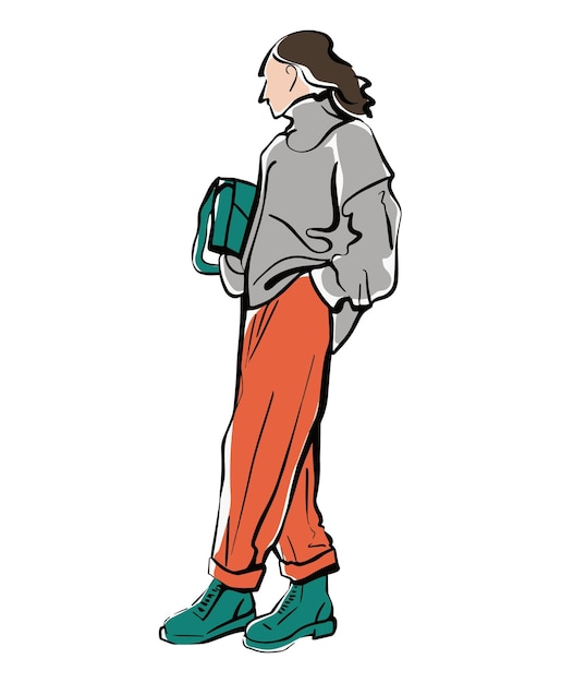 Girl in trousers and sweater fashion illustration