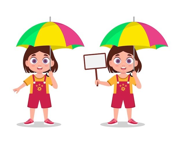 Girl under an umbrella with a sign in her hand. vector illustration