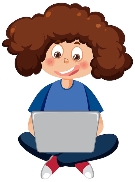 A girl using laptop cartoon character