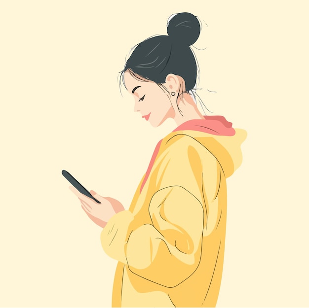 Vector a girl using smartphone illustration