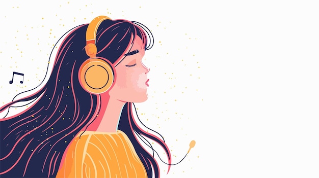 Vector girl vector listening to music on headphones