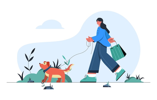 Girl walking with dog concept illustration