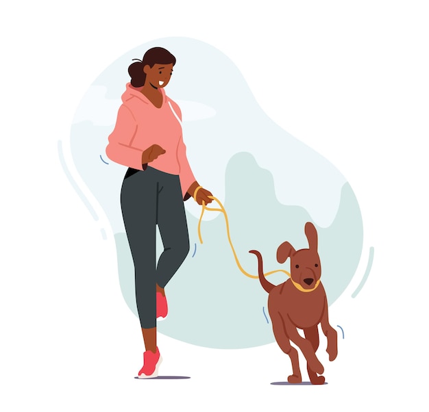 Girl Walking with Dog Outdoors, Female Character Run with Funny Pet