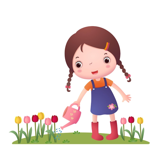 girl watering flowers