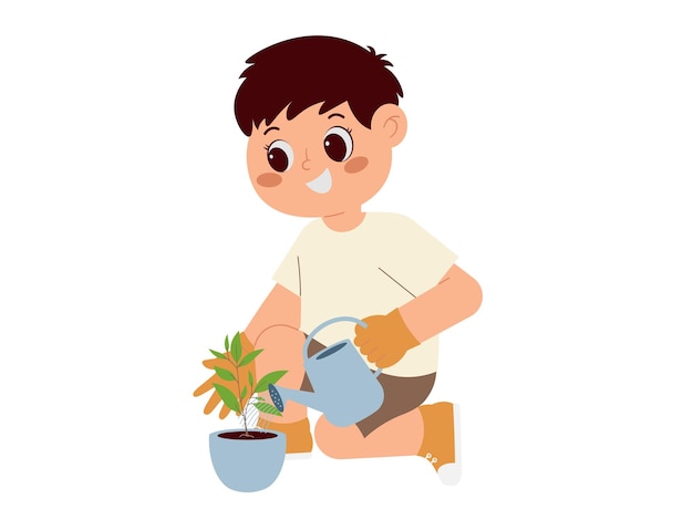 Girl Watering A Plant Illustration