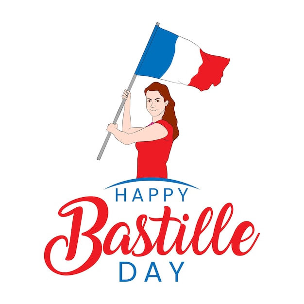 Girl waving flag in the air Happy bastille day illustration