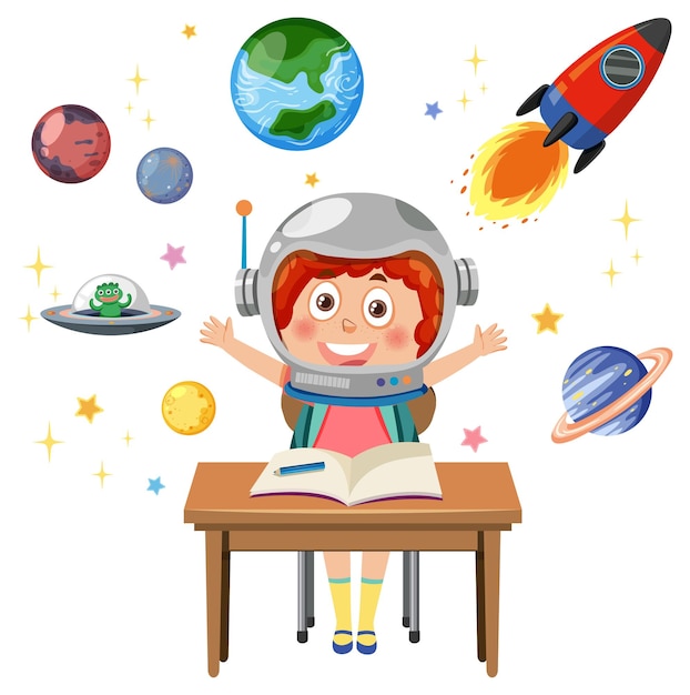 A girl wearing astronaut helmet