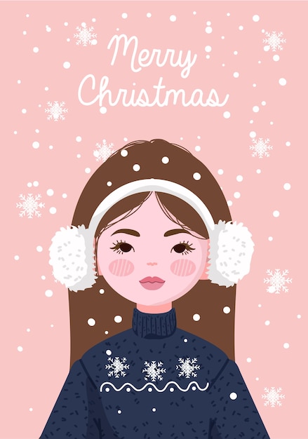 Girl Wearing Earmuff with Sweater And Winter Hat