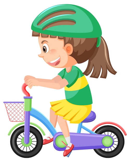 Girl wearing helmet cycling on white background