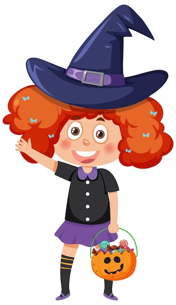 A girl wearing witch costume for halloween