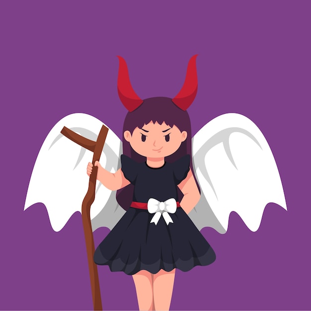 Girl with Angel of Death Dress Character Illustration