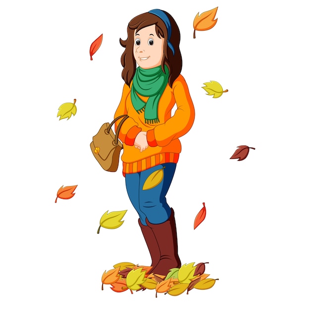 Vector girl with autumn leaves