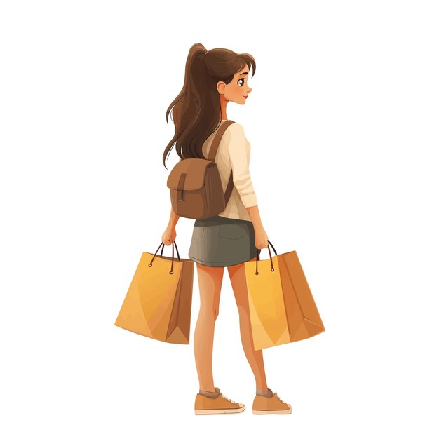 Girl with bags shopping flat illustration isolated on a white background concept